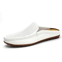 Italienische Herren Hausschuhe Echtes Leder Loafer Mokassins Outdoor Rutschfeste Schwarze Casual Slides Sommer Frühling Mode Schuhe 2022 42
