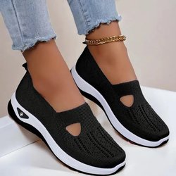 Atmungsaktive Slip-On-Sneakers aus Mesh für Damen - Modische, bequeme flache Schuhe für den Sommer 2025 42 schwarz