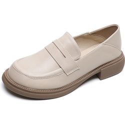 Schwarze britische kleine Lederschuhe für Damen, klobiger Absatz, Slipper mit dickem Absatz, runde Zehenpartie, zweiteilige Damenschuhe 41 apricot