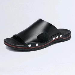 Herren Leder Hausschuhe Kunstleder Flache Sohle Patchwork Farbe Lässig Komfort Einfach Sommer Neue Mode 43 schwarz