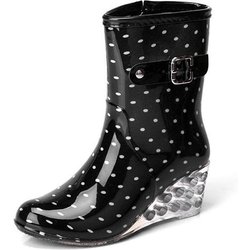 Damen-Regenstiefel mit Schnalle und seitlichem Reißverschluss und hohem Absatz, rutschfest, Übergröße, bedruckt, lässige Wasserschuhe 37