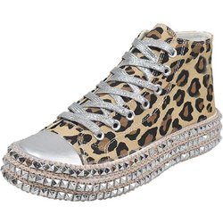 Frauen Turnschuhe Leopard Nieten Schuhe Frauen Leinwand Schuhe Freizeit Lace-Up Low High Top Sneakers Korb Femme Große Größe frauen Schuhe 38