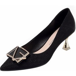 Damen High Heels Flacher Ausschnitt Strass Quadratische Schnalle Temperament Spitzschuh Sexy Einzelne Schuhe Brautjungfer Hochzeitsschuhe Dating Bankettschuhe 39 schwarz