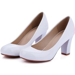 Mode Große Größe 47 Mode Dicken High Heels Weibliche Pumps PU Leder Casual Weiß Rot Nude frauen Stöckelschuhe Büro Hochzeit Schuhe Weibliche 47 weiß
