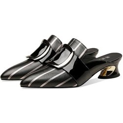 Weiche Ledersandalen für Damen, Hausschuhe mit mittlerem Absatz, spitze Hausschuhe, dicker Absatz, sexy Sandalen mit Absatz 39 schwarz