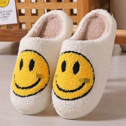 Winter niedlichen Cartoon Smiley Hause Baumwolle Hausschuhe Hause pelzigen Hausschuhe weibliche Paar warme Hausschuhe Indoor 40-41 weiß