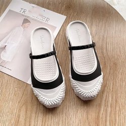 Einfarbige, allgleiches Slip-On-Sandalen und Hausschuhe Baotou Halbschuhe Damenoberbekleidung Flache Halbschuhe Bequem und leicht 40-41 schwarz