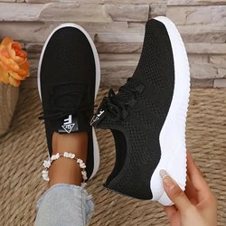 Damen Freizeit Sportschuhe, Weiß Hellfarbig Modische Gestrickte Einriemen Laufschuhe, Tragbare Freizeitschuhe für Urlaubsreisen 41 schwarz