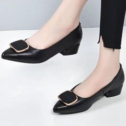 Sommer-Einzelschuhe mit weichem Boden, weiblich, dick, mit Temperament, echte weiche Lederschuhe, flacher Mund, spitze Arbeitsschuhe mit flachem Boden 40 schwarz