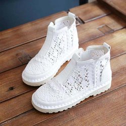 Coole Stiefel, hohl, atmungsaktiv, für Damen, gedämpftes Brötchen, flache Schuhe, Vintage-Stil, Kunsthandwerk, Sandalen, weiche Sohle, Frühling und Sommer 37 weiß