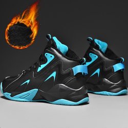 39-50 Herren Große Größe Plus Samt Warme Sportschuhe Fitness Joggen Laufen Leder Basketballschuhe 48 cyanblau/schwarz