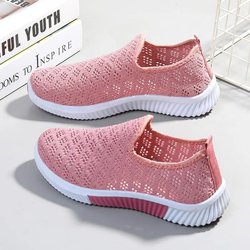 Mode Mesh Schuhe Damenschuhe Sportschuhe Atmungsaktive Flats Weiche Sohle Casual Sneakers 40 rosa