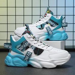 Colorblock-High-Top-Freizeit-Sneaker für Damen – bequeme Schnür-Sneaker für atmungsaktive und stilvolle Plateau-Basketballschuhe 39 blau