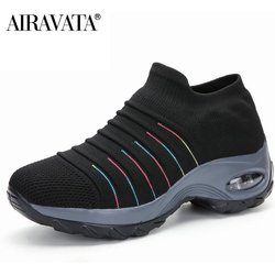 Damenschuhe Plateau-Sneaker Gepolsterte Atmungsaktive Slip-On-Wanderschuhe Outdoor-Freizeitschuhe 42 schwarz