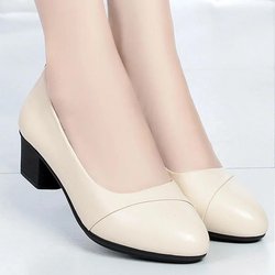 Damen-Einzelschuhe für Frühling und Herbst, flacher Mund, runde Zehen, weiche Lederschuhe, weiche Sohle, niedrige Absätze, All-Match-Arbeitsschuhe 35 beige