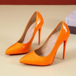 Damenschuhe, High Heels mit roter Sohle, sexy, spitze Zehenpartie, rote Sohle, 12 cm Pumps, Hochzeitsschuhe, Nude-Schwarz, rote untere High Heels 38 orange
