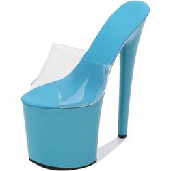 Damen-Sommer-Schuhe mit hohen Absätzen, Stiletto, sexy, wasserdichte Plattform, Hate Sky High, ultrahohe Hausschuhe, Serie 1986, 20 cm Absatz, 10 cm Plattform von LFD 39 blau