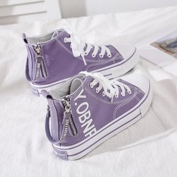 Leinwand Schuhe Weibliche High Top Weiße Schuhe Student Lila Casual Seite Zipper Einzelnen Schuhe Atmungsaktive frauen Schuhe 39 violett
