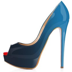 Crossdresser Unisex Herren Hot Drag Queen Fashion Sexy High Heels Peep Toe Stilettos Plateau Pumps Farbverlauf Lackleder Heels Schuhe 43 blau