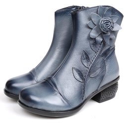 Winter Retro Stiefel handgemachte Stiefeletten echte echte Lederschuhe Frauen Schuhe Damen Lederstiefel 41 blau