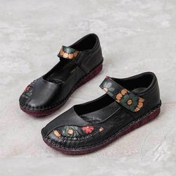 Echtleder-Schuhe für Damen, weiche Sohle, hohle flache Schuhe, Slip-on-Loafer für Damen, Vintage-Flats 40 schwarz