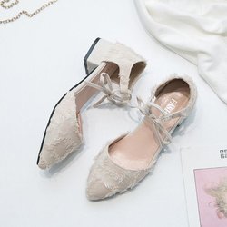 Paket Kopf Sandalen Weibliche Koreanische Alle-spiel Dicken Absatz Einzelnen Schuhe mit Schnalle Sanfte Wind High Heels 40 beige