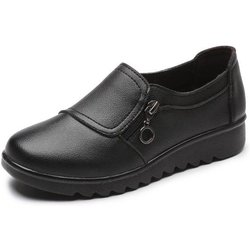Mode Weiches Leder Runde Kopf Frauen Casual Wohnungen Damen Seite Zipper Flache Schuhe Mutter Einzelnen Schuh 41 schwarz