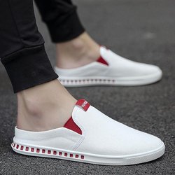 Sommer Herren Koreanische Version Segeltuchschuhe Casual Old Beijing Stoffschuhe Atmungsaktive Slip On Lazy Kleine weiße Halbschuhe Skateschuhe 44 rot/weiß