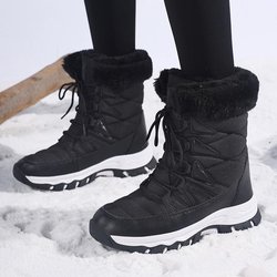 TUINANLE Warme Winter Plüschstiefel Damen Schneestiefel Bequeme und Lässige Damen Baumwollschuhe 39 schwarz