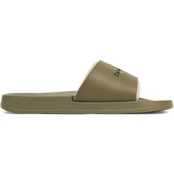 Calvin Klein Jeans Pantoletten Slide Rubber Neoprene Monologo YM0YM00361 Khakifarben