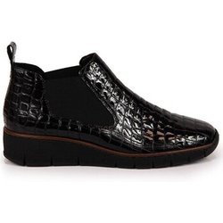 Rieker Stiefeletten Skórzane Botki Lakierowane Kroko Wsuwane Ocieplane Czarne