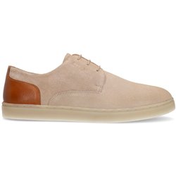 Taupefarbene Nubuk-Sneaker mit braunen Details
