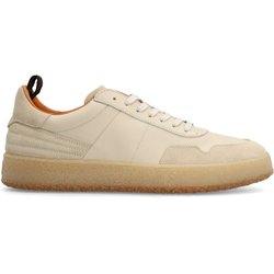 Beigefarbene Ledersneaker mit Veloursleder-Details