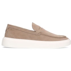 Beigefarbene Veloursleder-Loafer mit sportlicher Sohle