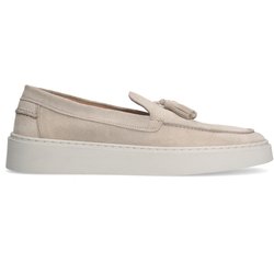 Beigefarbene Veloursleder-Loafer mit Quaste