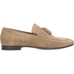 Taupefarbene Veloursleder-Loafer mit Quasten