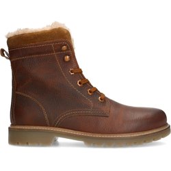 Cognacfarbene Lederboots mit Kunstfell