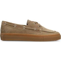Taupefarbene Bootsschuhe aus Veloursleder