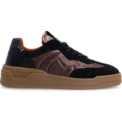 Schwarze Veloursleder-Sneaker mit bronzefarbenen Details