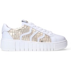 Weiße Ledersneaker mit goldfarbenen Kroko-Details