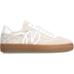 Beigefarbene Ledersneaker mit Spitzen-Details