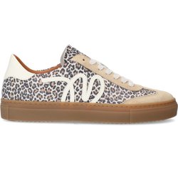 Beigefarbene Veloursleder-Sneaker mit Leoprint