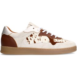 Beigefarbene Veloursleder-Sneaker mit Kuh-Details