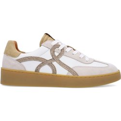 Beigefarbene Ledersneaker mit Veloursleder-Details