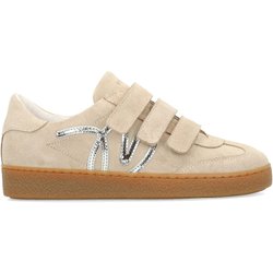 Beigefarbene Veloursleder-Sneaker mit Klettverschluss