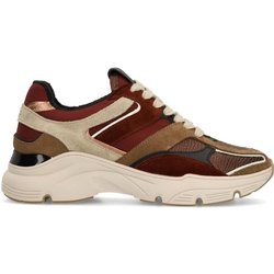 Beigefarbene Ledersneaker mit farbigen Details