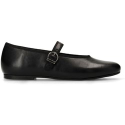Schwarze Leder-Ballerinas mit Schnalle
