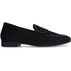 Schwarze Veloursleder-Loafer mit goldfarbenen Nieten