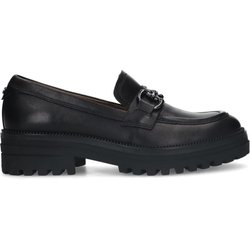 Schwarze Leder-Loafer mit silberfarbenem Detail