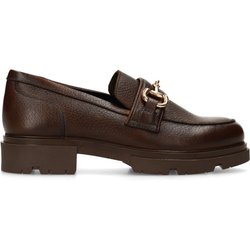 Dunkelbraune Leder-Loafer mit goldfarbener Kette